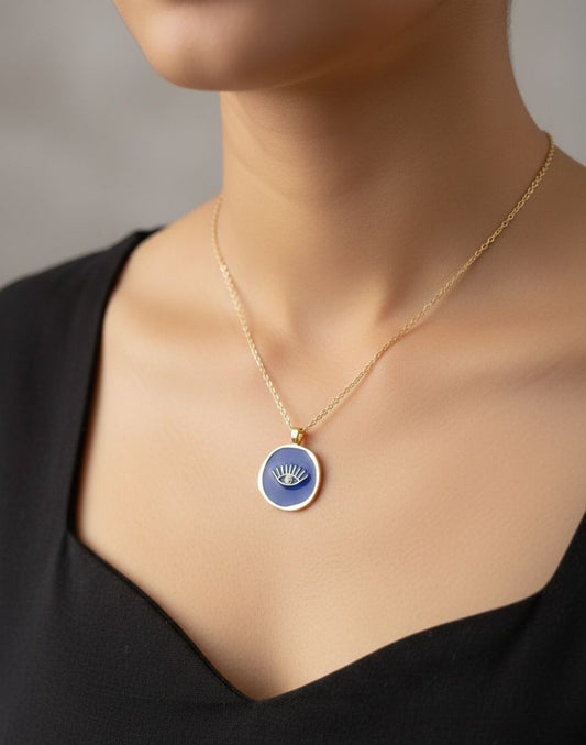 Women Galaxy Navy Blue Evil Eye Dainty Necklace - Nimé By Shop Trendys