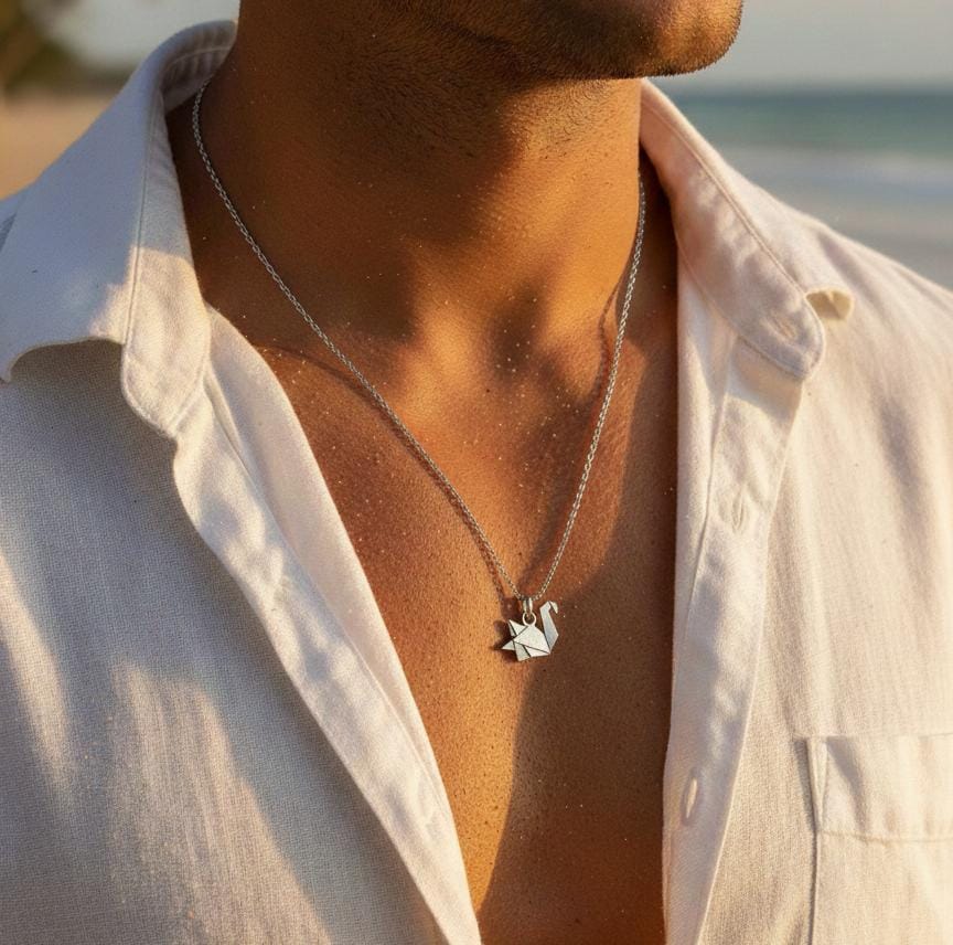 Men Origami Swan Chain Necklace - Nimé By Shop Trendys