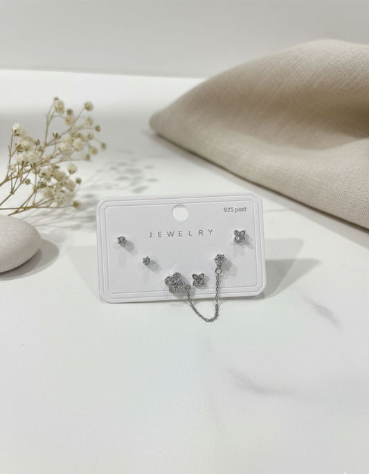 Women Silver Clover Diamond Chain Earring (Set of 3) - Nimé By Shop Trendys