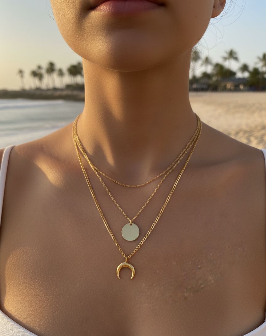Women Golden Moon Coin Layered Necklace - Nimé By Shop Trendys