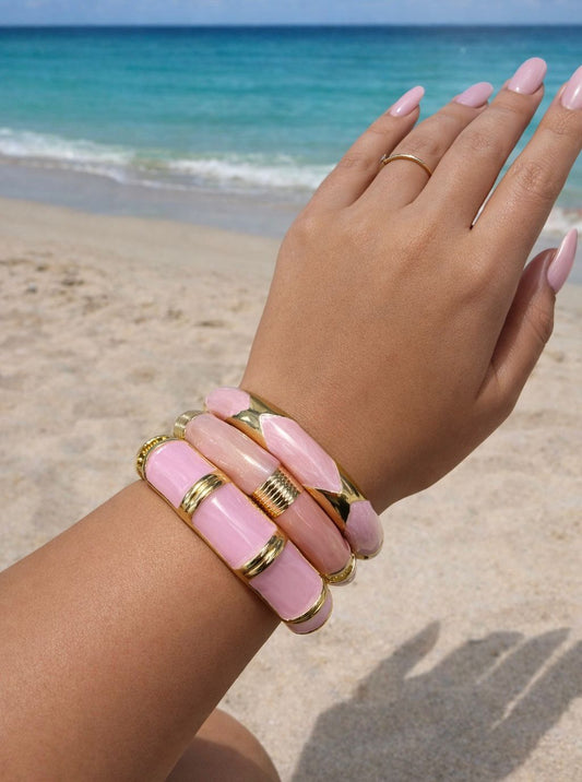 Women Elegant Pink Enamel Kada Bracelet Stack (Set Of 3) - Nimé By Shop Trendys