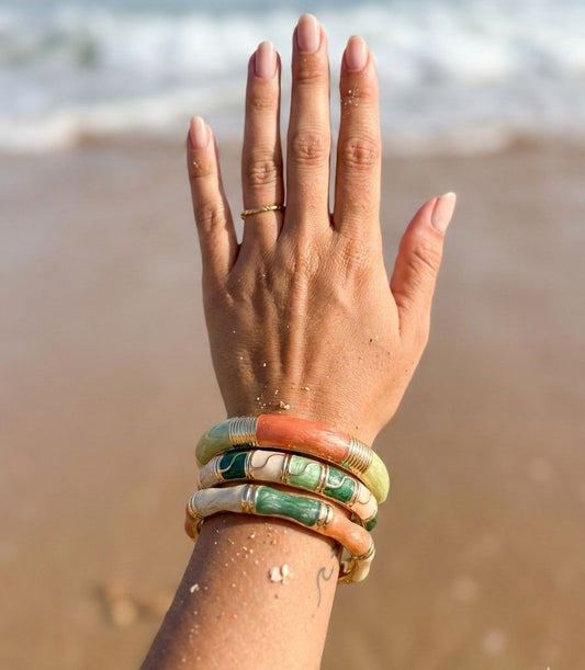 Women Brown Green Enamel Kada Bracelet Stack (Set Of 3) - Nimé By Shop Trendys