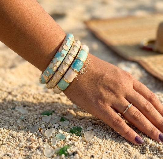 Women Light Blue Enamel Kada Bracelet Stack (Set of 3) - Nimé By Shop Trendys