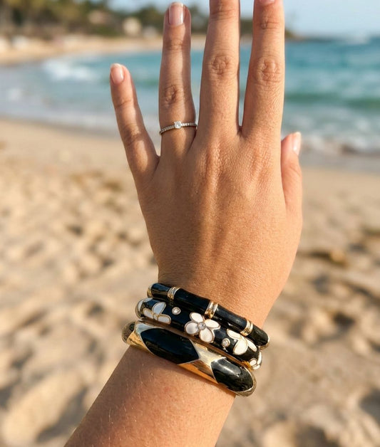 Women Black And White Enamel Kada Bracelet Stack (Set of 3) - Nimé By Shop Trendys