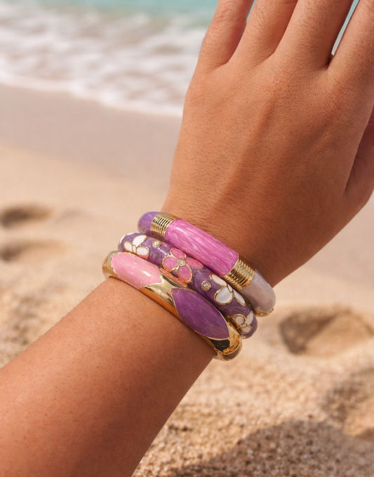 Women Purple Enamel Kada Bracelet Stack (Set of 3) - Nimé By Shop Trendys