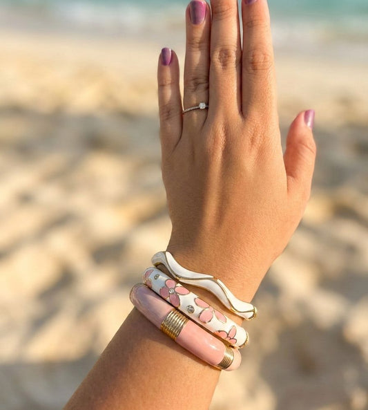 Women Pink And White Enamel Kada Bracelet Stack (Set of 3) - Nimé By Shop Trendys
