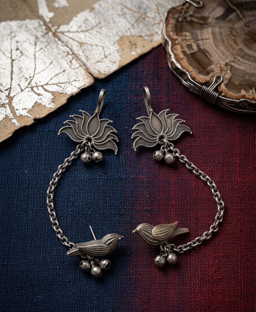 German Silver Classic Bird Lotus Earcuf Earring - Nimé By Shop Trendys