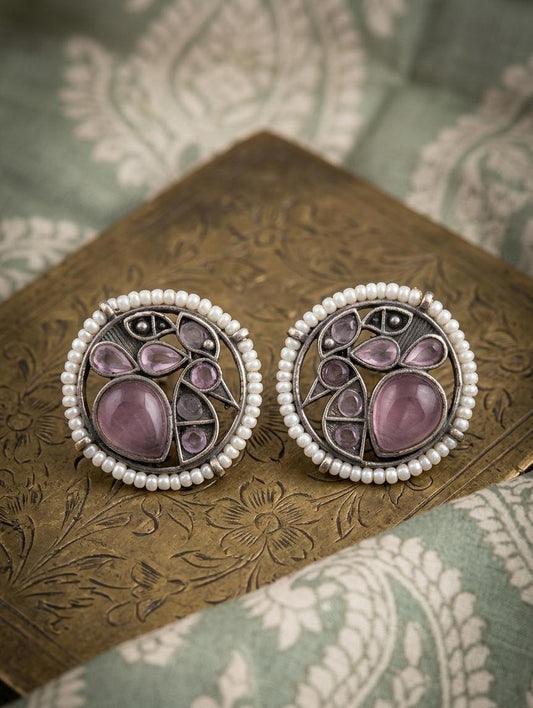 German Silver Stone Pearl Peacock Earrings - Nimé By Shop Trendys