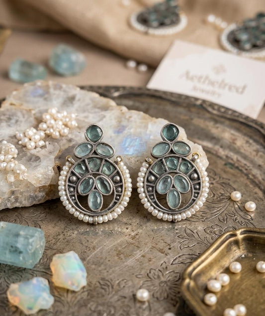 German Silver Sea Green Stud Earrings - Nimé By Shop Trendys