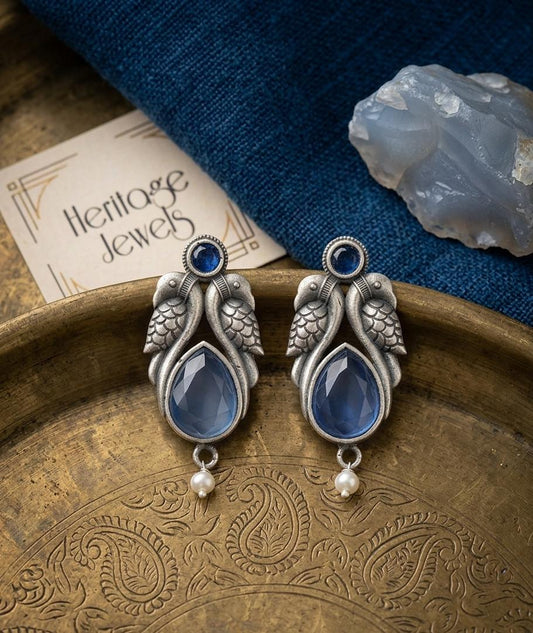 German Silver Stone Peacock Earrings - Nimé By Shop Trendys