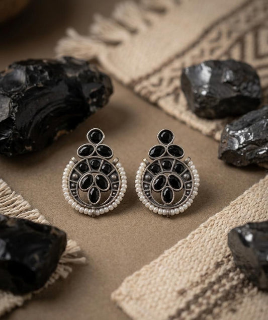 German Silver Black Stone Earrings - Nimé By Shop Trendys