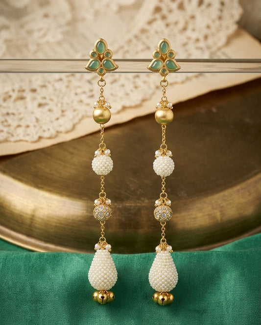 Long Mint Pearl Drop Earrings - Nimé By Shop Trendys