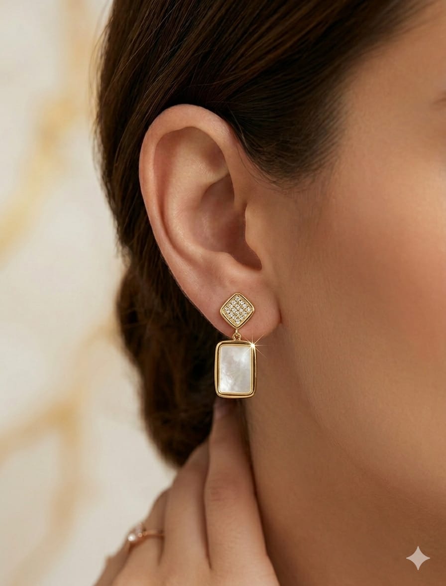 Women Rectangular Sea Shell Statement Earring - Nimé By Shop Trendys