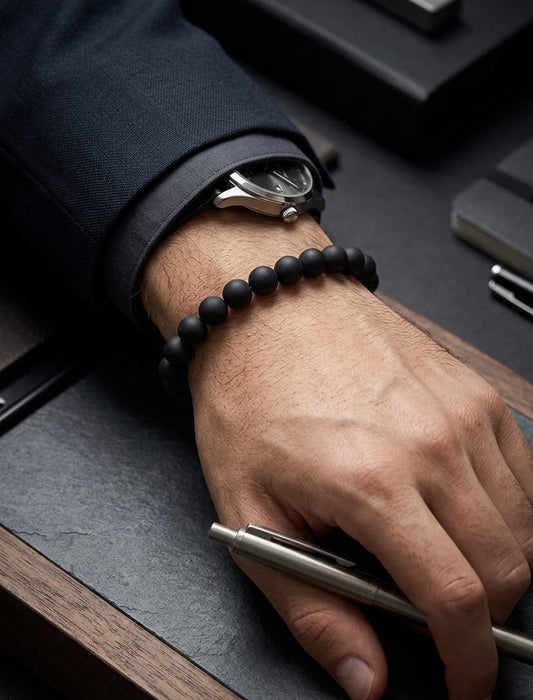Men Matt Black Beads Bracelet - Nimé By Shop Trendys