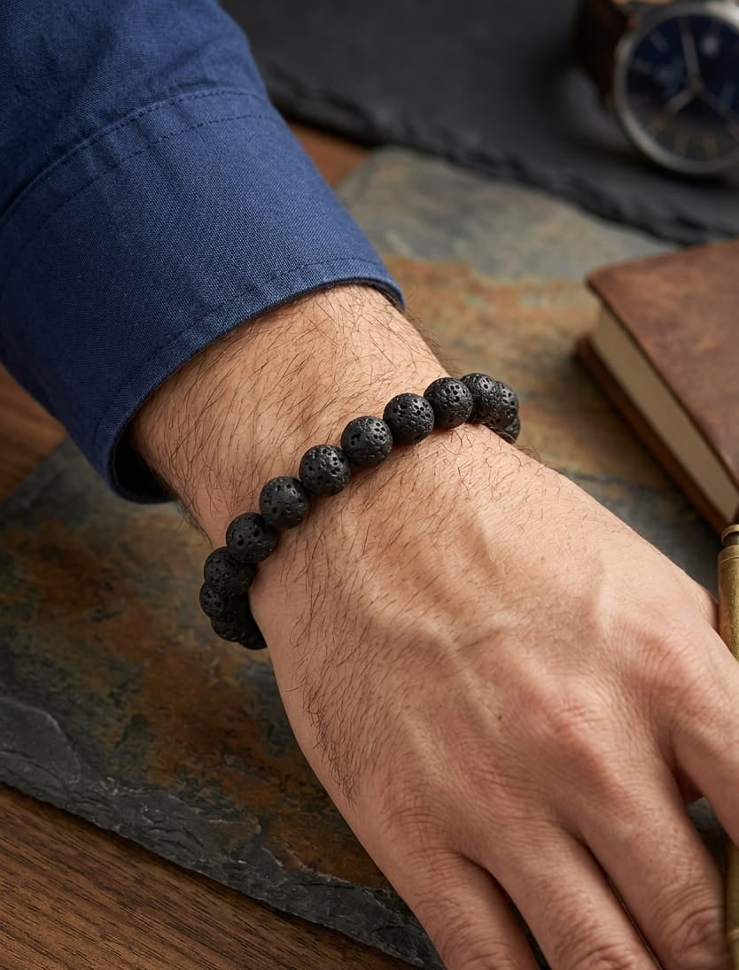 Men Black Lava Beads Bracelet - Nimé By Shop Trendys