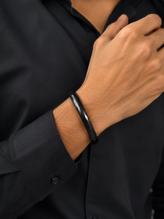 Men Matt Black Kada Bracelet (Anti Tarnish) - Nimé By Shop Trendys