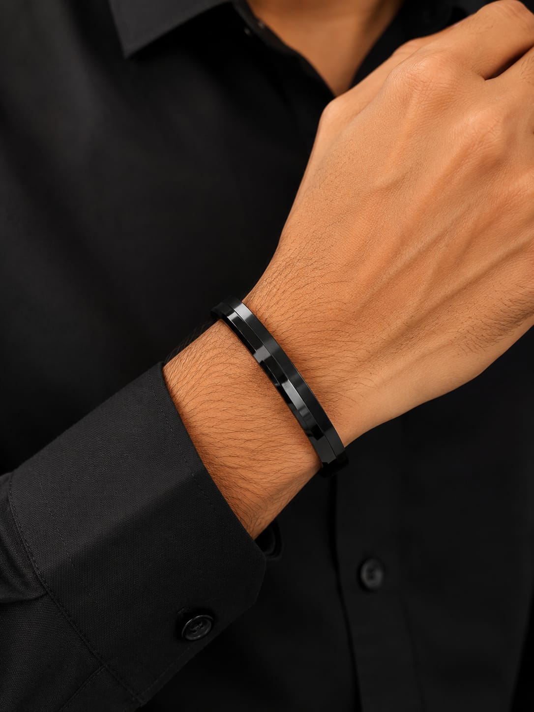 Men Matt And Shiny Black Kada Bracelet (Anti Tarnish) - Nimé By Shop Trendys