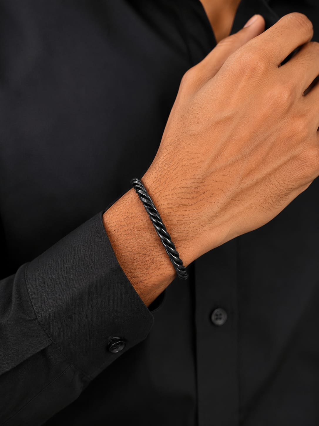 Men Matt Black Rope Bracelet Kada (Anti Tarnish) - Nimé By Shop Trendys