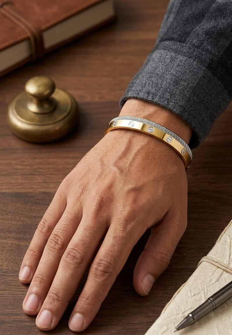 Men Golden Silver Cartier Kada (Size 2.12) - Nimé By Shop Trendys