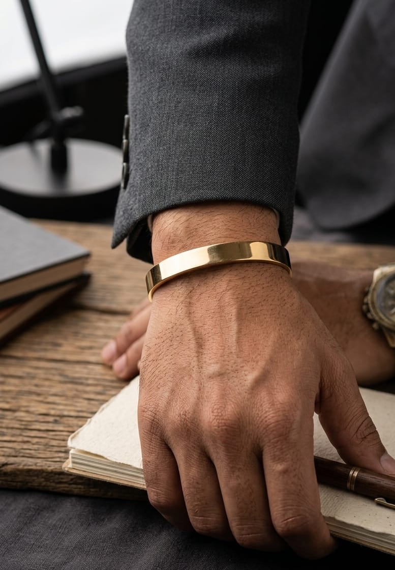 Men Golden Solid Kada Bracelet (Anti Tarnish) - Nimé By Shop Trendys