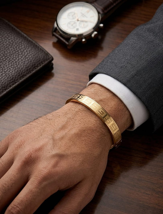 Men Golden Tribal Kada Bracelet (Anti Tarnish) - Nimé By Shop Trendys