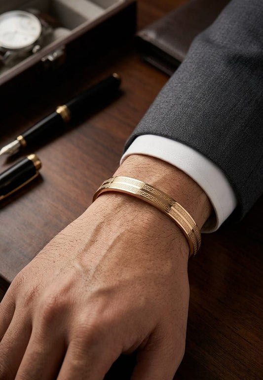 Men Rose Gold Striped Tribal Kada Bracelet (Anti Tarnish) - Nimé By Shop Trendys