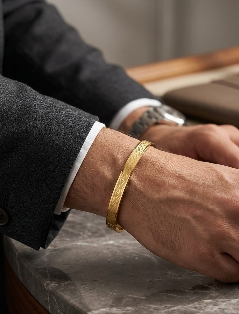 Men Golden Designer Kada Bracelet (Anti Tarnish) - Nimé By Shop Trendys