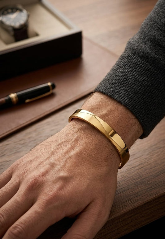 Men Golden Matt And Shiny Curve Kada Bracelet (Anti Tarnish) - Nimé By Shop Trendys