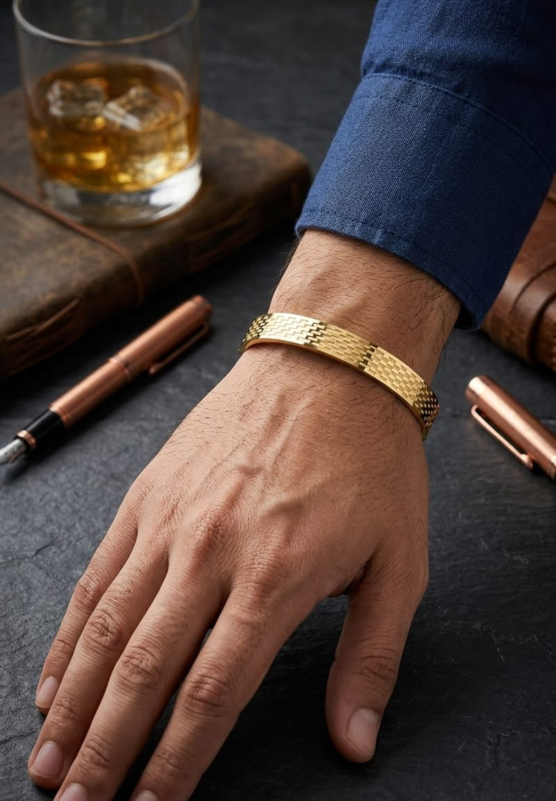 Men Golden Statement Kada Bracelet (Anti Tarnish) - Nimé By Shop Trendys