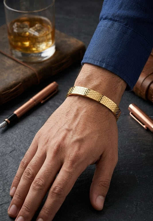 Men Golden Statement Kada Bracelet (Anti Tarnish) - Nimé By Shop Trendys