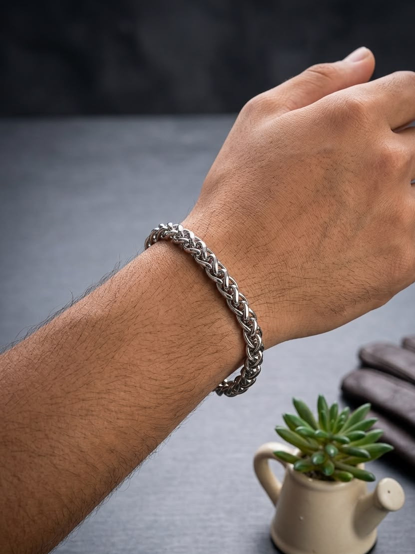 Men Silver Rope Style Bracelet (Anti Tarnish) - Nimé By Shop Trendys
