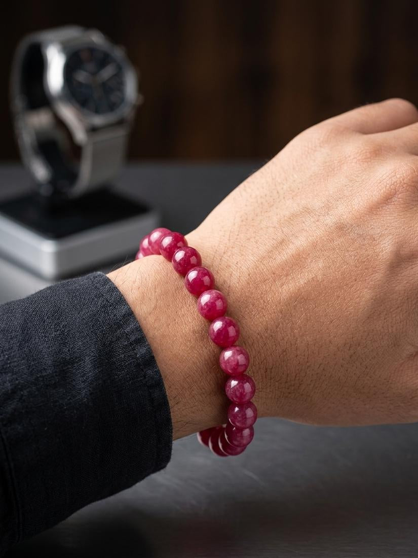 Men Dark Pink Beads Bracelet - Nimé By Shop Trendys