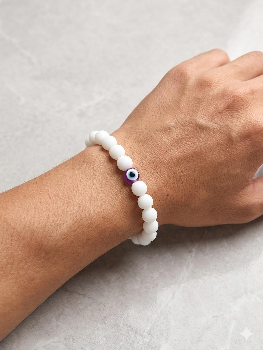 Men Matt White Purple Evil Eye Beads Bracelet - Nimé By Shop Trendys
