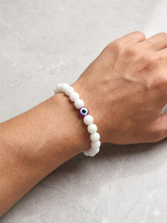 Men Matt White Purple Evil Eye Beads Bracelet - Nimé By Shop Trendys