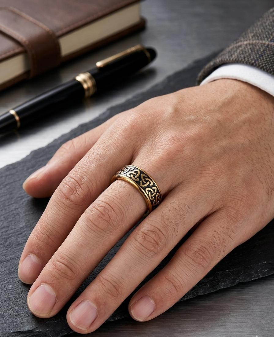 Men Golden Black Tribal Ring