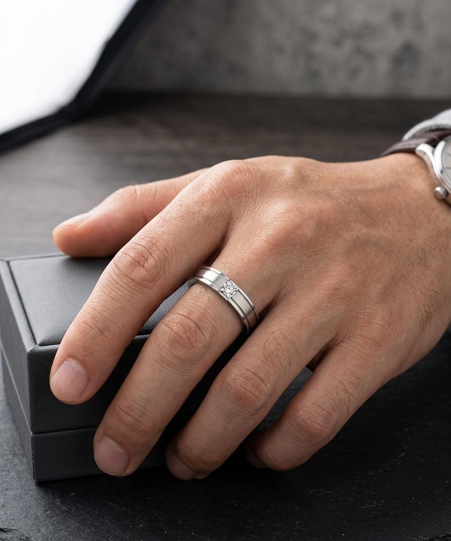 Men Silver Diamond Ring