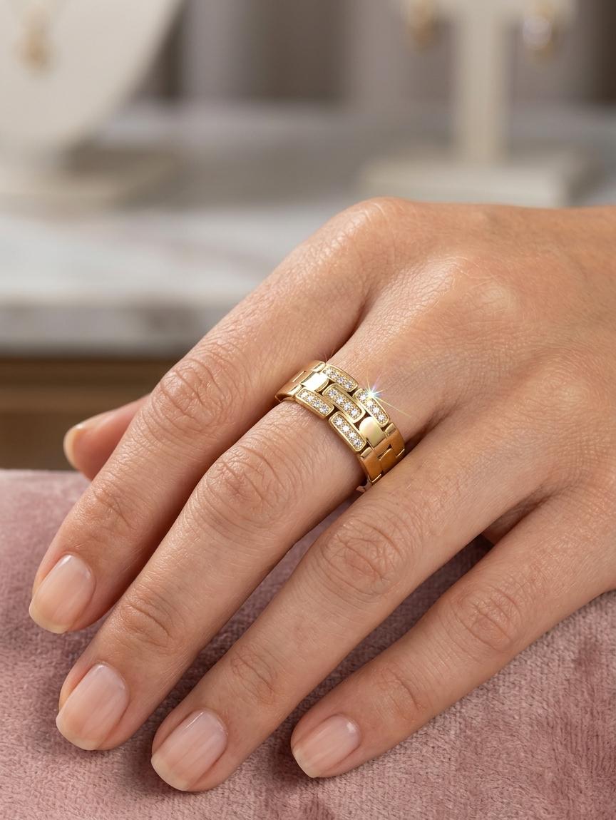 Women Golden Rectangle Diamond Ring