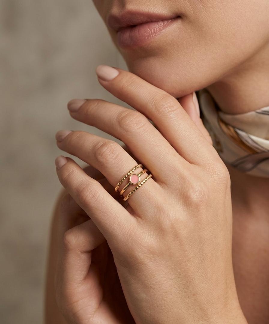 Women Layered Pink Chunky Ring ( Adjustable )