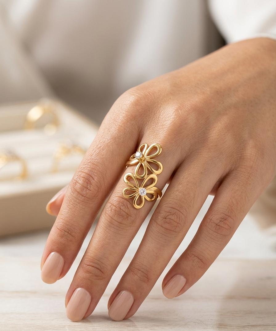 Women Flower Statement Ring (Adjustable)