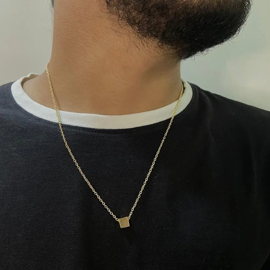 Men Minimal Square Silver Chain Necklace