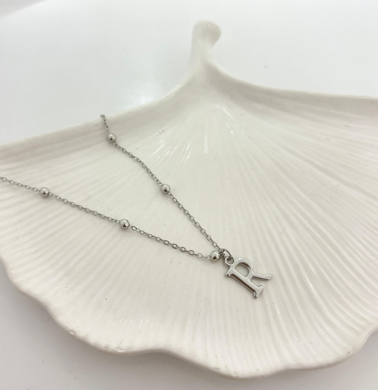 Silver Ball Chain Initial Women Necklace