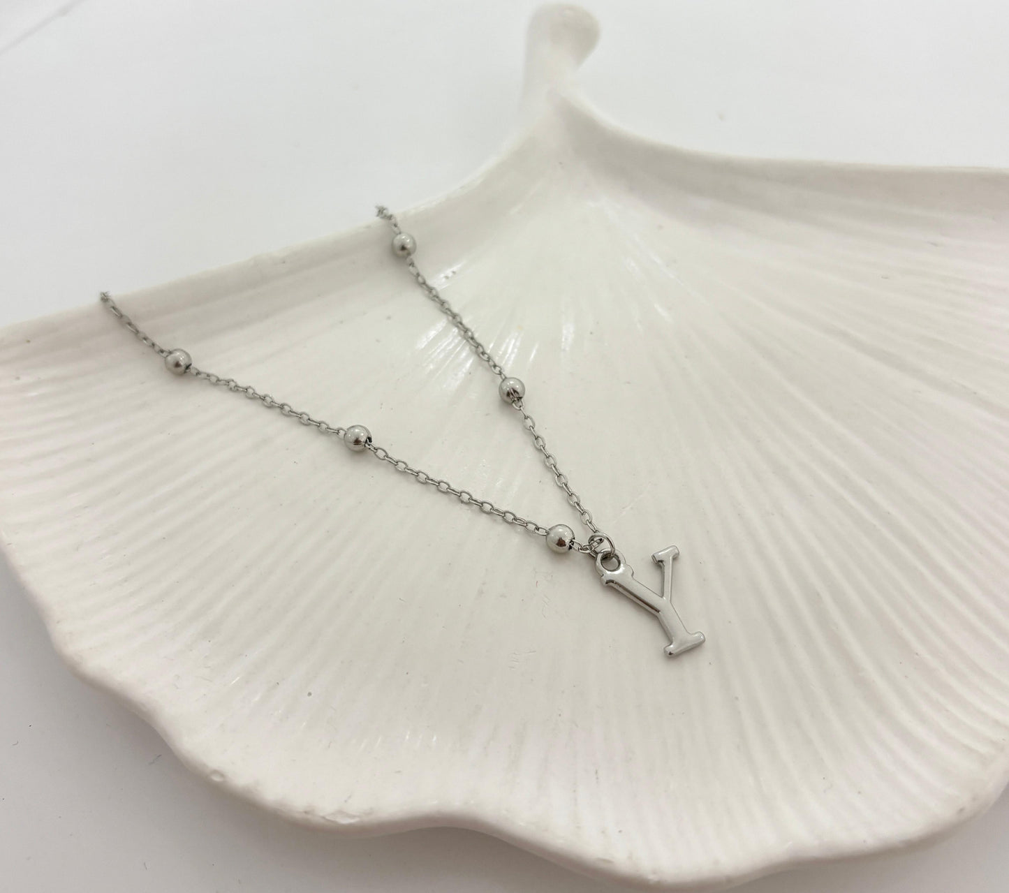 Silver Ball Chain Initial Women Necklace