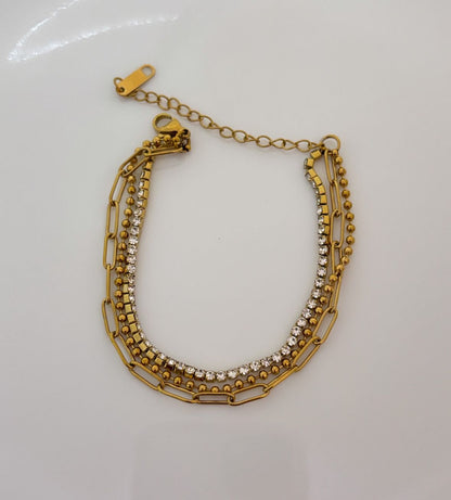Three layered Diamond with Ball Chain Bracelet(Anti-Tarnish)