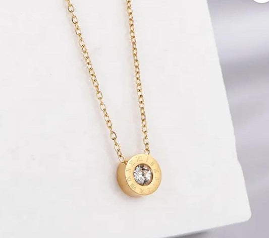 Golden Roman Charm Crystal Women Necklace (Anti Tarnish)