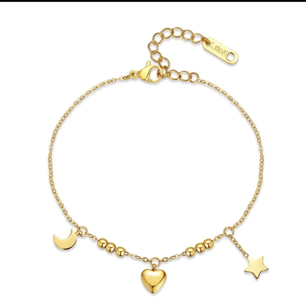 Star Moon Heart Layered Bracelet (Anti Tarnish)