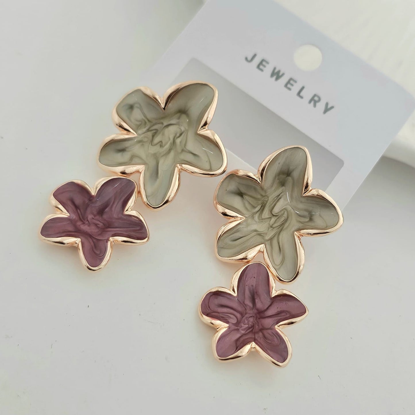 Hanging Statement Enamel Flower Earrings