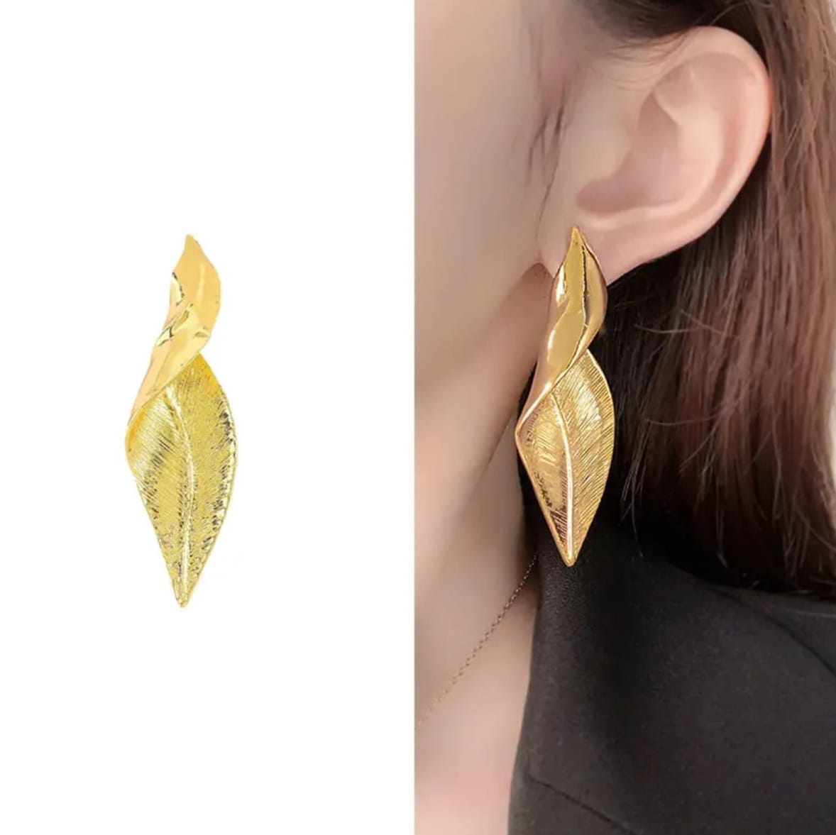 Golden Leaf Twisted Earrings