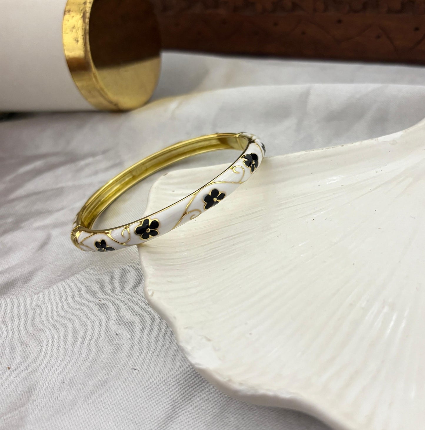 Women Anti Tarnish Enamel Floral Openable Kada Bracelet