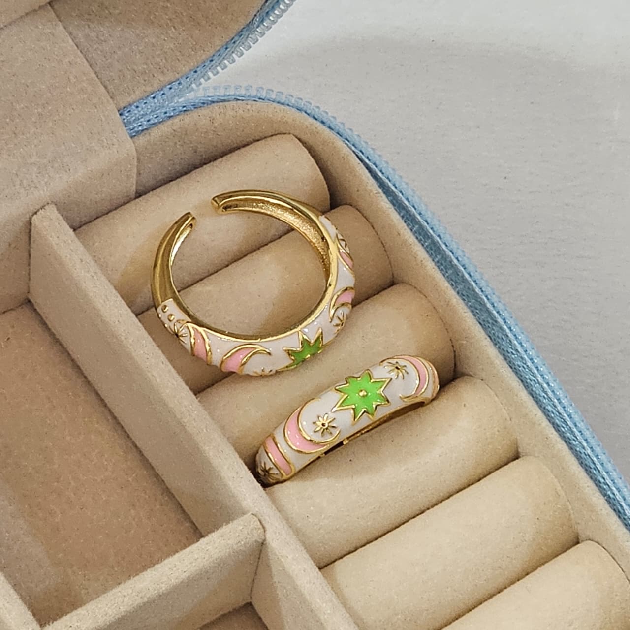 Sun Moon Enamel Ring - Adjustable
