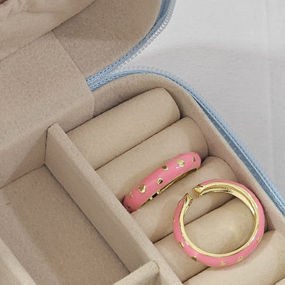 Golden Heart Flake Enamel Ring - Adjustable